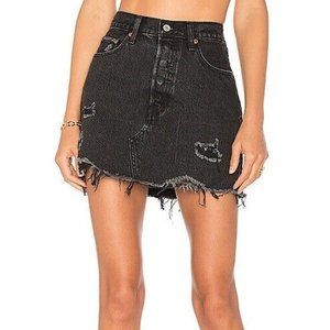 Levis Deconstructed Denim Mini Skirt Size 25 Womens Distressed Button Fly Black
